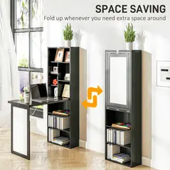 HOMCOM Three-Part Work Desk, with Storage and Writing Board - Black - 4