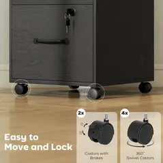 HOMCOM Three Drawer Wood-Effect Filing Cabinet - Black - 8