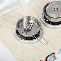 HOMCOM Two Kids Wooden Toy Kitchen Play Cooking Set Pretend Role Playset, with  Sink, Telephone, Storage Basket, for 3-6 Years Old - 8