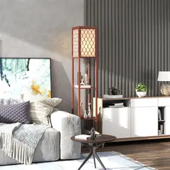 HOMCOM Three-Shelf Standing Lamp - Brown/White - 9