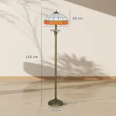 HOMCOM Tiffany-Style Floor Lamp with Handcrafted Stained Glass Shade, 152cm Tall Vintage Standing Lamp with Foot Switch and Dual Sockets for Living Room Bedroom, Bronze Tone and Orange - 3