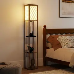 HOMCOM Three-Shelf Standing Lamp - Rustic Brown/White - 9