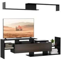 HOMCOM TV Cabinet with Wall Shelf for Wall-Mounted 65" TVs or Standing 40" TVs - Black and Dark Brown - 1