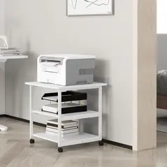 HOMCOM Three-Tier Steel Printer Stand, with Wheels - White - 7