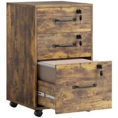 HOMCOM Three Drawer Wood-Effect Filing Cabinet - Rustic Brown - 1