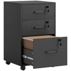 HOMCOM Three Drawer Wood-Effect Filing Cabinet - Black - 1