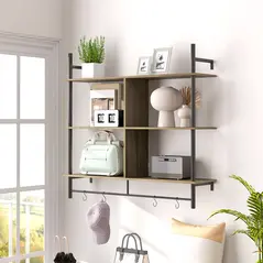 HOMCOM Three-Tier Floating Shelf - Grey Wood Effect - 2
