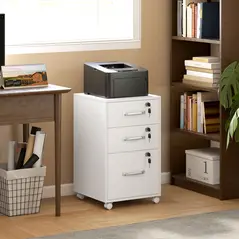 HOMCOM Three Drawer Wood-Effect Filing Cabinet - White - 2