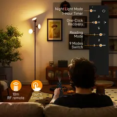 HOMCOM Three-Lamp Multi-Adjustable Floor Light - Black - 7