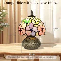HOMCOM Tiffany-Style Table Lamp with Sculpted Dragonfly Base, Handcrafted Antique Stained Glass Bedside Lamp for Living Room and Bedroom, E27 Socket, Pink - 3