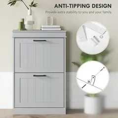 HOMCOM Two-Drawer Minimalistic 10-Shoe Cabinet - Grey - 6