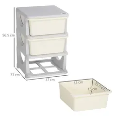 HOMCOM Three-Tier Kids Storage Boxes, with Three Drawers - White - 3