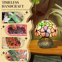 HOMCOM Tiffany-Style Table Lamp with Sculpted Dragonfly Base, Handcrafted Antique Stained Glass Bedside Lamp for Living Room and Bedroom, E27 Socket, Pink - 5
