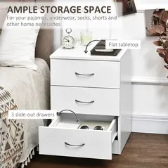 HOMCOM Three-Drawer Simple Bedside Table - White - 4