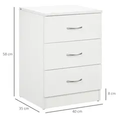 HOMCOM Three-Drawer Simple Bedside Table - White - 3