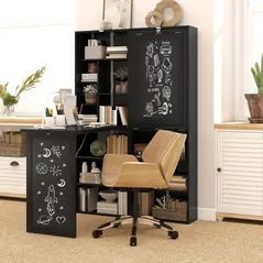 HOMCOM Three-Part Work Desk, with Storage and Chalkboard - Black - 2