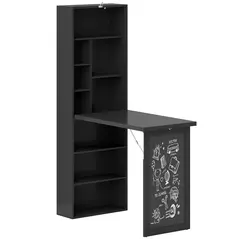 HOMCOM Three-Part Work Desk, with Storage and Chalkboard - Black - 1
