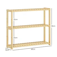 HOMCOM Three-Tier Bamboo Bathroom Rack - Natural Finish - 3
