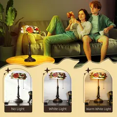 HOMCOM Tiffany-Style Rose and Butterfly Table Lamp - Multi - 6