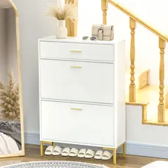 HOMCOM Three Drawer Slim Shoe Storage Cabinet, 12 Shoe Pairs - White - 2