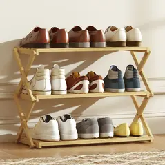 HOMCOM Three-Tier Folding Bamboo Shoe Rack - Natural Finish - 8