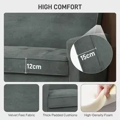 HOMCOM Two-Seater Velvet-Feel Sofa - Grey - 4