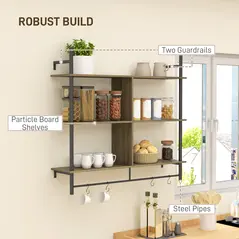 HOMCOM Three-Tier Floating Shelf - Grey Wood Effect - 5