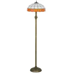 HOMCOM Tiffany-Style Floor Lamp with Handcrafted Stained Glass Shade, 152cm Tall Vintage Standing Lamp with Foot Switch and Dual Sockets for Living Room Bedroom, Bronze Tone and Orange - 1