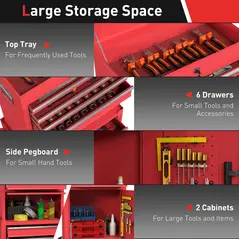 HOMCOM Three-Part Steel Locking Tool Chest - Red - 4