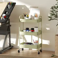 HOMCOM Three-Tier Steel Storage Trolley - Green - 7