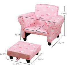 HOMCOM Toddler Chair Children's Armchairs Wood Frame w/ Footrest Anti-Slip Legs High Back Arms for Bedroom Playroom Cute Cloud Star Pink - 3