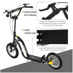 HOMCOM Teen Kids Stunt Scooter w/ Adjustable Handlebar, 12 Inch Rubber Tyres, Dual Brakes, Black - 6