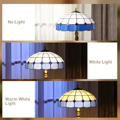HOMCOM Tiffany-Style Floor Lamp with Handcrafted Stained Glass Shade, 152cm Tall Vintage Standing Lamp with Foot Switch and Dual Sockets for Living Room Bedroom, Bronze Tone and Blue - 6