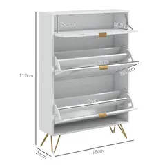 HOMCOM Two Flip Drawer Narrow Shoe Cabinet - White - 3