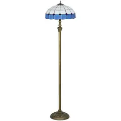 HOMCOM Tiffany-Style Floor Lamp with Handcrafted Stained Glass Shade, 152cm Tall Vintage Standing Lamp with Foot Switch and Dual Sockets for Living Room Bedroom, Bronze Tone and Blue - 1