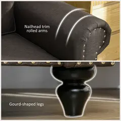 HOMCOM Two-Seater Mid-Century Sofa, with Pocket Springs - Dark Brown - 4