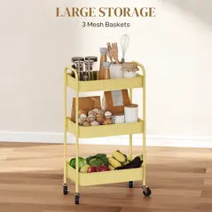 HOMCOM Three-Tier Steel Storage Trolley - Yellow - 4