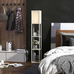 HOMCOM Three-Shelf Standing Lamp - Oak/White - 8