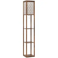 HOMCOM Three-Shelf Standing Lamp - Rustic Brown/White - 1