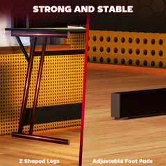 HOMCOM Two-Level LED Gaming Desk - Black - 7