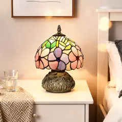 HOMCOM Tiffany-Style Table Lamp with Sculpted Dragonfly Base, Handcrafted Antique Stained Glass Bedside Lamp for Living Room and Bedroom, E27 Socket, Pink - 7