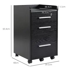 HOMCOM Three-Drawer Lockable Filing Cabinet - Black - 3