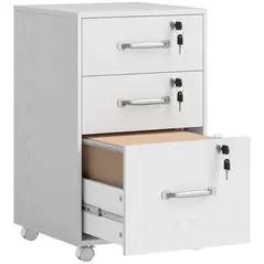 HOMCOM Three Drawer Wood-Effect Filing Cabinet - White - 1