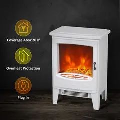 HOMCOM Tempered Glass Casing Electric Fireplace, Freestanding Electric Fire with Realistic Flame Effect, Log Burner with Overheat Protection, 950w/ 1850W, White - 4