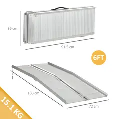 HOMCOM Textured Aluminum Folding Wheelchair Ramp, 183 x 72 cm Portable Threshold Ramp, for Scooter Steps Home Stairs Doorways - 3