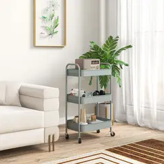 HOMCOM Three-Tier Steel Storage Trolley - Light Blue - 2