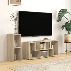 HOMCOM Three-Block Modular TV Stand - Grey Wood-Effect - 2