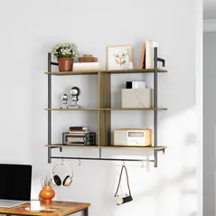 HOMCOM Three-Tier Floating Shelf - Grey Wood Effect - 7