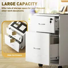 HOMCOM Two Drawer Lockable Filing Cabinet - White Wood Grain - 4