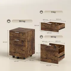 HOMCOM Two-Drawer Lockable Filing Cabinet - Black and Rustic Brown - 3